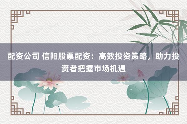 配资公司 信阳股票配资：高效投资策略，助力投资者把握市场机遇