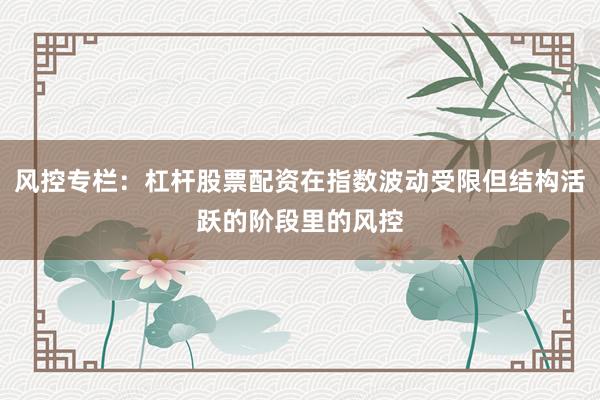 风控专栏：杠杆股票配资在指数波动受限但结构活跃的阶段里的风控