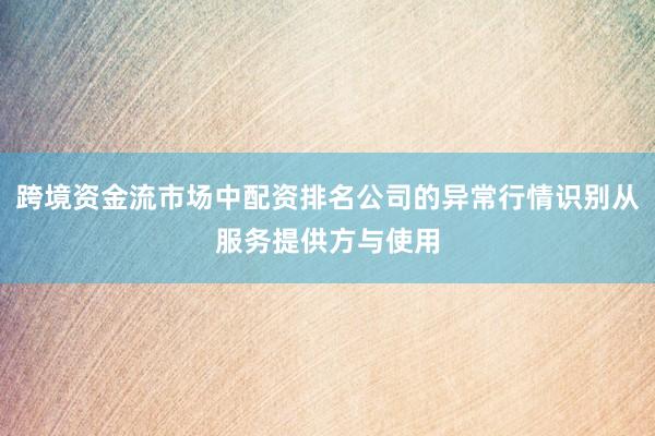 跨境资金流市场中配资排名公司的异常行情识别从服务提供方与使用