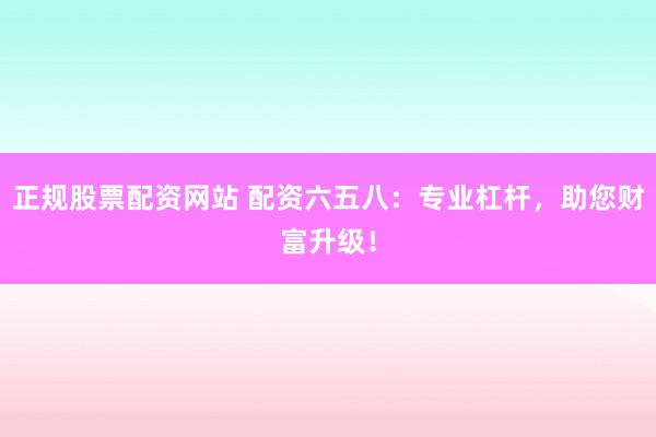 正规股票配资网站 配资六五八：专业杠杆，助您财富升级！