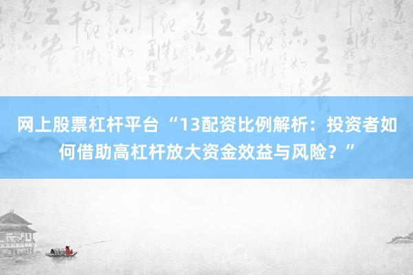 网上股票杠杆平台 “13配资比例解析：投资者如何借助高杠杆放大资金效益与风险？”